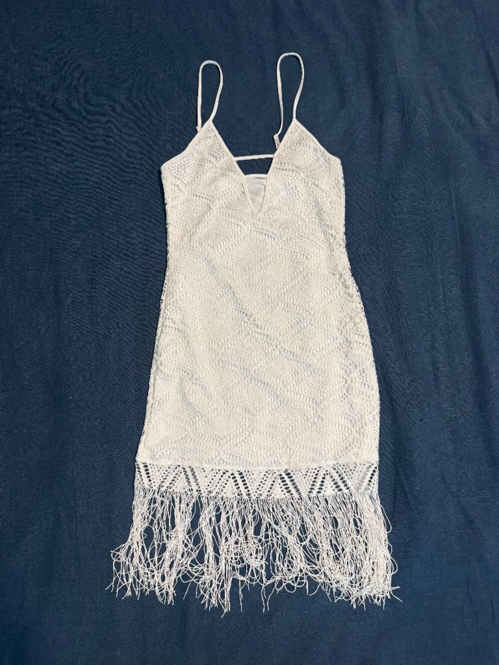 White Crochet Lace Fringe Bodycon Mini Dress Going Out Party Cocktail